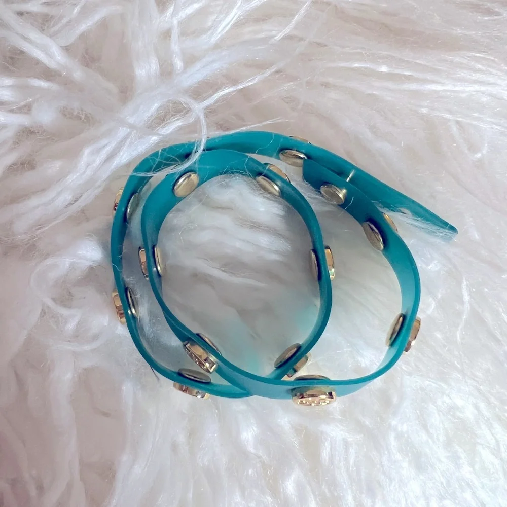 Tory Burch Logo Studded Jelly Wrap Turquoise Bracelet